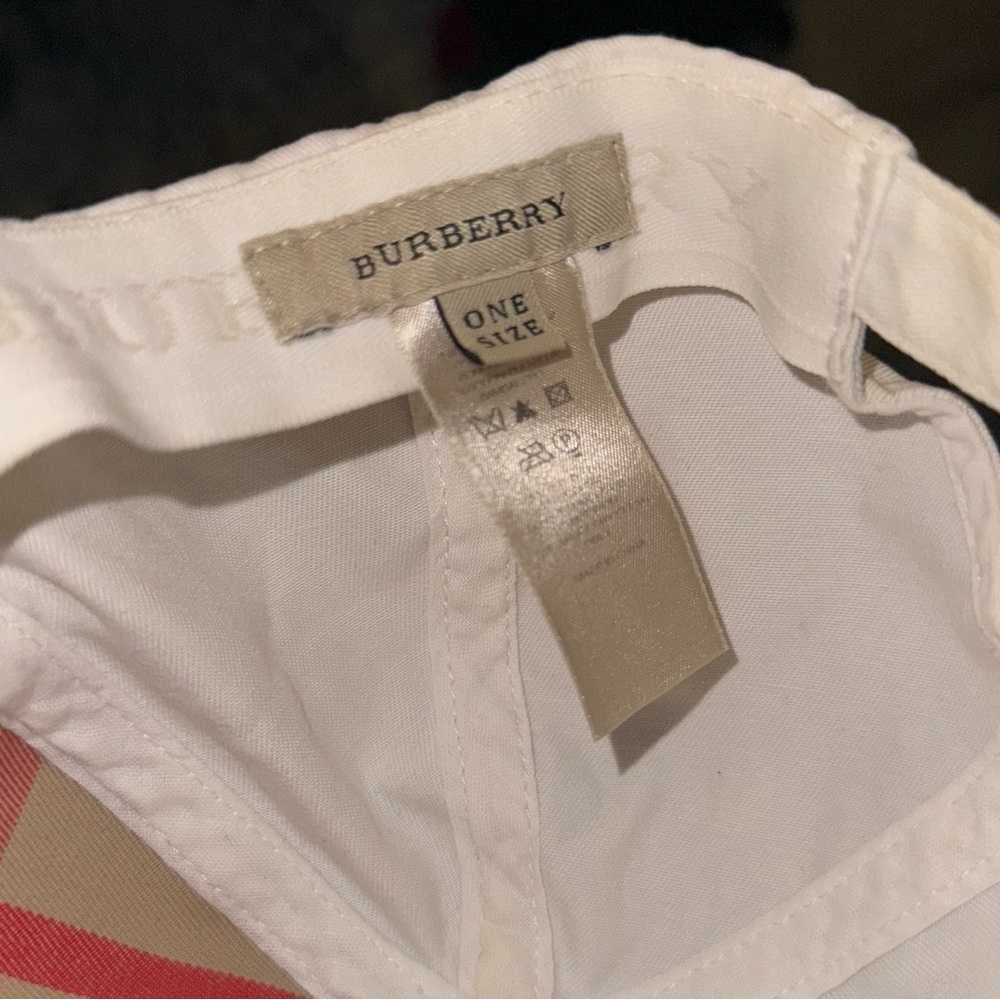Burberry Embroidered Logo Check Trim Bone White Baseball Hat - Picture 5 of 6
